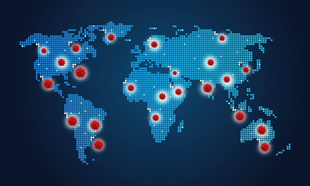 coronavirus disease covid-2019, coronavirus, corona, covid-19, 2019-ncov, 3d render, danger, disease, epidemic, flu, health, viral, world map, spread, infect, macro, microbiology, microscopic, model, pandemic, render, sickness, symptoms, virus, blue virus, blue health, blue map, viral, viral, viral, viral, viral, world map